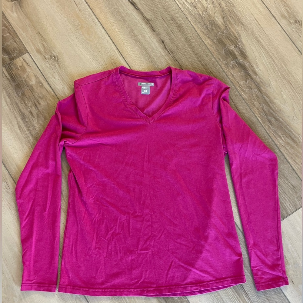 Insect Shield Repellent Apparel Fuchsia V-Neck Long Sleeve Top UPF 30+ Women L